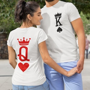 Camiseta rei e rainha, rei de espadas, rainha de copas, camiseta de baralho, rei de copas, rei de paus, camiseta de dia dos namorados, tema de pôquer