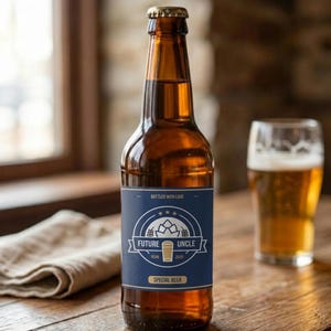 Anuncio de nacimiento - Etiqueta de cerveza - Anuncio grande - Futuro tío - Padrino, Madrina, Tío, Tía, Abuela, Abuelo, Papá