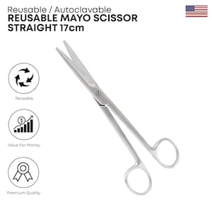 Mayo Scissors Straight 17cm Stainless Steel Reusable Surgical Tool for Suture and Tissue Cutting