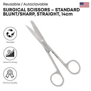 Reusable Surgical Scissors Blunt Sharp Straight 14cm Stainless Steel Medical Instrument