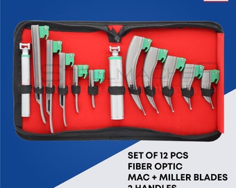 喉頭鏡セット 12個セット 挿管キット ファイバーオプティック