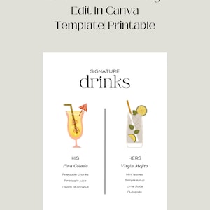 Sinal de mocktail dele e dela | Modelo editável | Canva | Imprimível