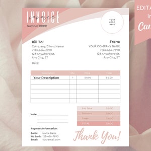 Invoice Template Download, Editable Template, Small Business Custom Order Form Printable, Invoice Form, Modern Invoice, Instant Download