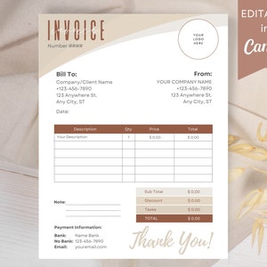 Invoice Template Download, Editable Template, Small Business Custom Order Form Printable, Invoice Form, Modern Invoice, Instant Download