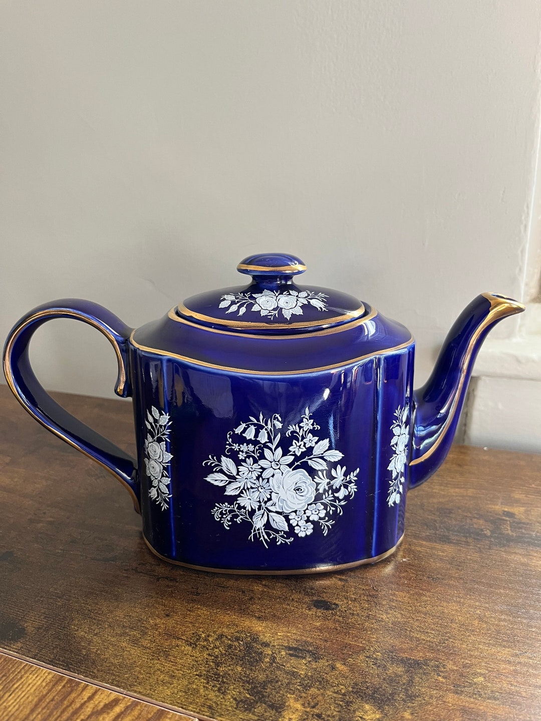 Vintage Haddon Cobalt Blue Teapot Etsy