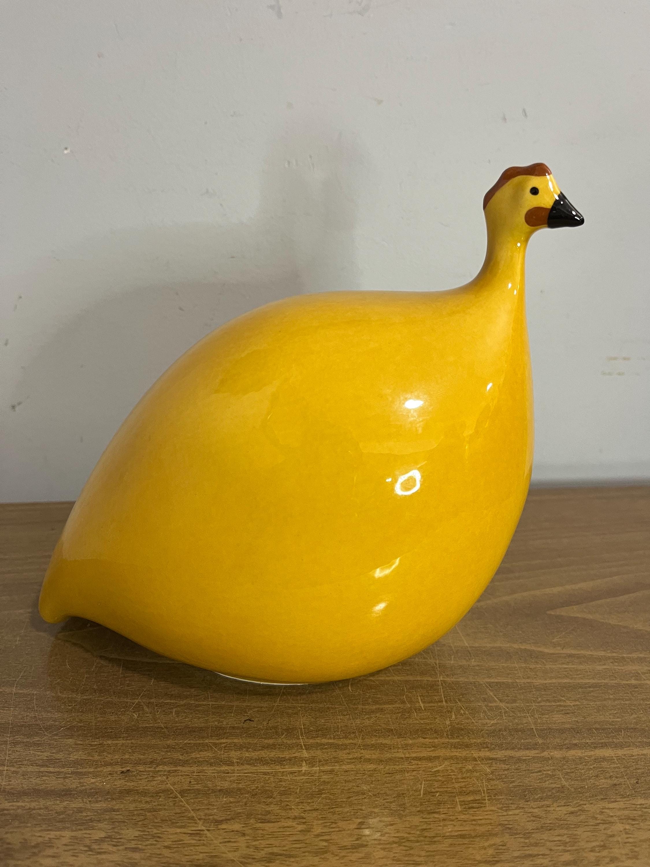 Hand Made Ceramic Yellow Guinea Fowl Signed “la Pintade “ From French Creation