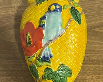 Vintage Japan Bird And Flower Wall Pocket/vase