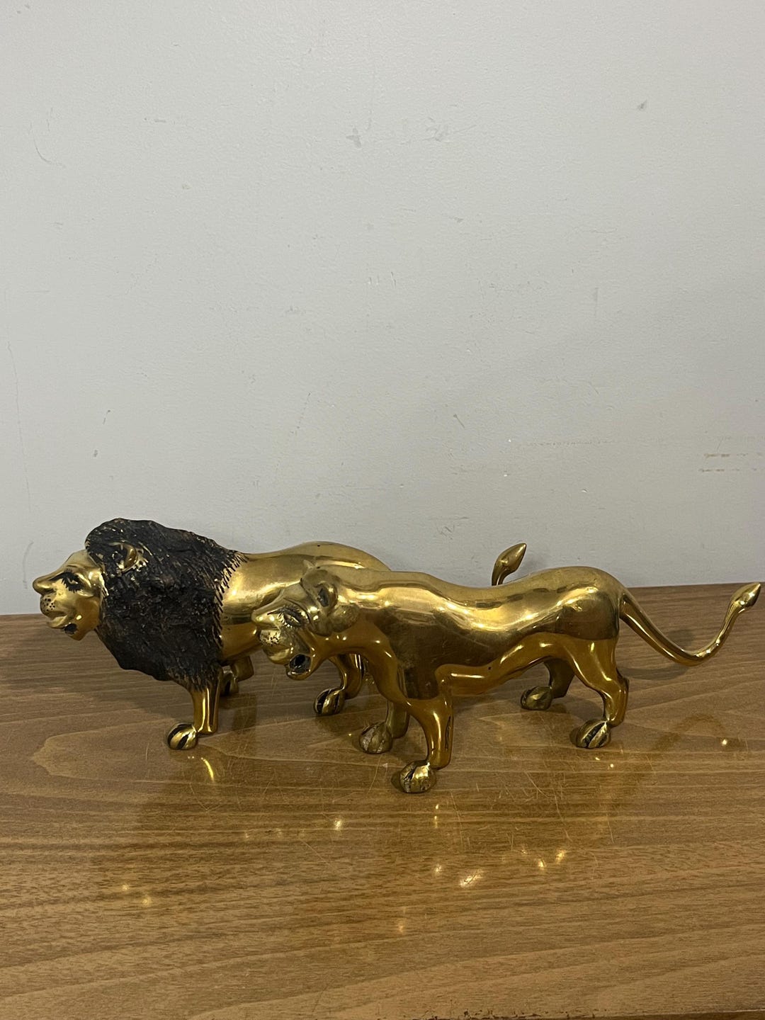 Pair of Handmade Brass African Lion and Lioness Sculpture - Etsy