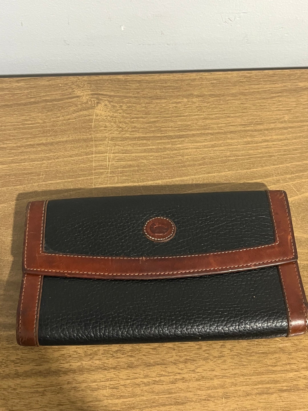 Vtg DOONEY BOURKE pebbled leather trifold black and tan wallet Etsy