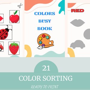 Color Sorting Activities Color Matching Games, Toddler Busy Book Printable Color Learning Binder, Montessori Homeschool Preschool Curriculum