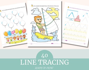Line Tracing Practice: 40-Page Preschool Worksheets (Digital Download)