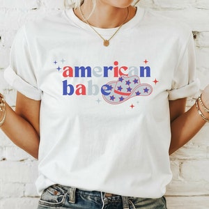 USA Women&#39;s Tee, Western Patriotic Themed American Babe T-shirt, Cute 4th of July Top, Proud American Apparel, Memorial Day Shirt