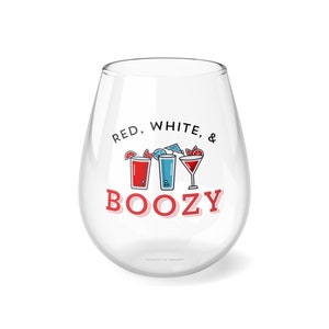 Red, White, Boozy Patriotic Stemless Wine Glass, American Independence Day Gift, Fourth of July Wine Glass, Funny USA Glass, Summer Cocktail