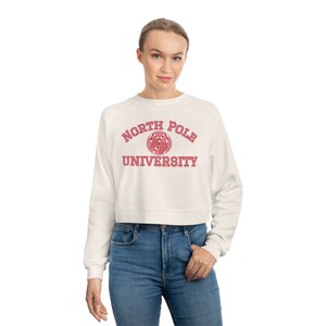 Women&#39;s Cropped Fleece Holiday Crewneck - North Pole University