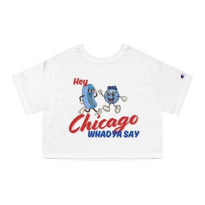 Hey Chicago Whadya Say-bijgesneden T-shirt, Chicago Baseball Baby-T-shirt, Wrigley Pride-top, Go Cubs-shirt, retro cartoon Cubs-T-shirt