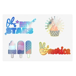 Cute and Patriotic Red, White, and Blue Sticker Sheet Bundle, 40 pcs