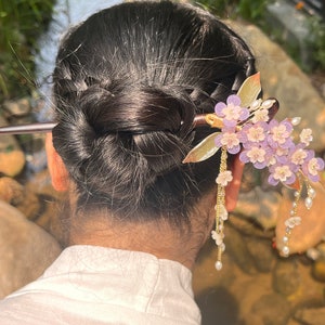 Fairy Wisteria Hair Stick,Gorgeous And Elegant Purple Flower Hairpin，Tassel Wedding Hair Jewelry，Personalized Sandalwood Hair Pin,Mom Gift