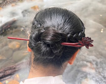 Lotus Flower  Hairpin,Sturdy Lotus Flower Hair Accessories，Simple And Elegant Hair Stick,Vintage Sandalwood Hairpin,Mother's Day gift，