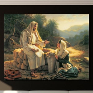 Jezus praat met een Samaritaanse vrouw bij de bron /christelijke poster muurkunst/christelijk kunstwerk/Jezus schilderij/Jezus muurkunst/Jezus canvas decor