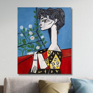 Floral Portrait of Jacqueline by Pablo Picasso Ready to Hang Canvas Wall Art,Pablo Picasso Art Print,Pablo Picasso Painting,Vintage Wall Art