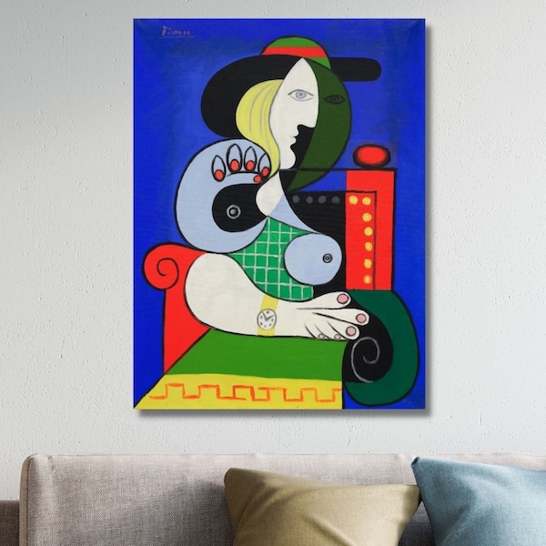 Picasso Femme à la Montre Ready to Hang Canvas Wall Art,Picasso Art Print,Picasso Artwork,Pablo Picasso Poster ,Home Decor, Moder Wall Art