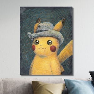 Beroemde kunstwerk Pikachu Van Gogh Reproductie klaar om op te hangen canvas muurkunst esthetische interieur cadeau print giclee canvas schilderij decor