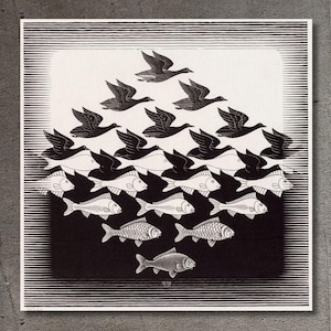 Sky and Water by Maurits Cornelis Escher Canvas Wall Art,Reproduction Print,Abstract Wall Art Print,Expressionism Art Print,Modern Art Print
