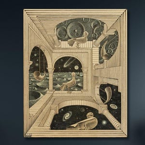M.C. Escher ANOTHER WORLD Poster Print By Maurits Cornelis Escher Framed Canvas Wall Art Vintage Poster Ready to Hang Painting Home Decor