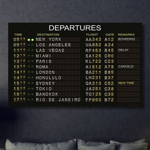 Departures Framed Canvas Wall Art, Travel Wall Decor, Airport Departure, Bedroom Print Airport Wall Decor Print Huge Canvas Wall Art