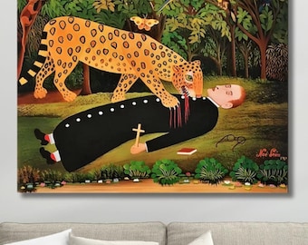 Missionary Being Eaten by a Jaguar Framed Canvas Wall Art, by Noe