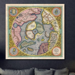 Mapa Mercator 1606 Polo Norte Ártico Septentrionalium Terrarum Gráfico Pictórico Cuadrado Impresión de Arte de Pared Imagen, Arte de Mapa Vintage, Arte de Pared Vintage