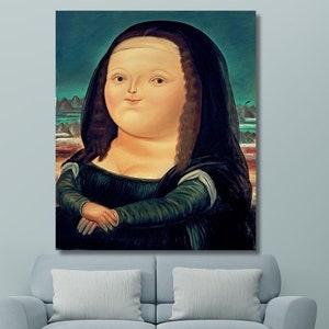 Mona Lisa von Fernando Botero Wandkunst, riesige Leinwand Wohnkultur, Mona Lisa Fun Art, Fernando Botero Wandkunst, Fette Mona Lisa Leinwandkunst, Botero Art