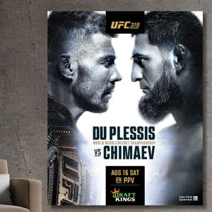 Cartaz oficial do UFC 319 Khamzat Chimaev vs Dricus Du Plessis, arte de parede em tela emoldurada | Alta qualidade | Foto HD | Imagem 4K