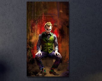 Pintura a óleo do Coringa pronta para pendurar, arte de parede em tela/pôster, arte de parede extragrande, arte de parede de luxo, decoração de parede de gângster, pôster de quadrinhos, pôster de filme