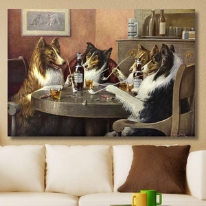 Cassius Marcellus Coolidge Cães Jogando Poker A Reunião Arte de Parede em Tela, Cães Jogando Poker Pronto para Pendurar Cartaz de Cartas de Baralho em Tela para Cães