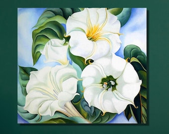 Georgia O&#39;Keeffe Ready to Hang Canvas Wall Art,Georgia O&#39;Keeffe Painting,O&#39;Keeffe Picture Print ,O&#39;Keeffe Poster,White Flower Wall Art
