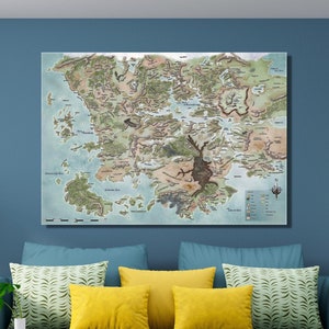 Dungeons & Dragons Map Ready to Hang Canvas Wall Art, Dungeons and Dragons Poster,Forgotten Realms Map,Map of Fearun Poster,Game Room Decor