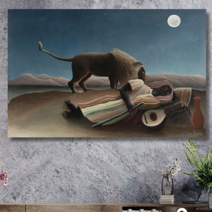 Póster de lienzo enmarcado con impresión de calidad de La gitana dormida (La Bohémienne endormie) (1897) de Henri Rousseau, arte de pared de Henri Rousseau