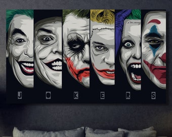 Todos os Jokers prontos para pendurar tela de arte de parede / pôster extra grande arte de parede decoração de sala de jantar decoração de parede de pôquer pôster de quadrinhos, arte de parede de gângster