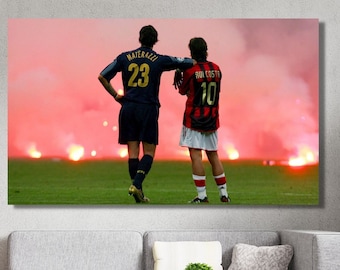 Derby di Milano Poster/Canvas Art Print,Milan Derby Poster Print Art,Fairplay Print Art,Sports Room Wall Art Decor,Materazzi & Rui Costa