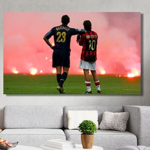 Derby di Milano Poster/Stampa artistica su tela,Poster Derby di Milano Stampa artistica,Fairplay Stampa artistica,Decorazione artistica da parete per sala sportiva,Materazzi & Rui Costa