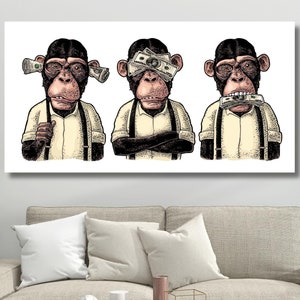 See No Evil Hear No Evil Speak No Evil Canvas Wall Hanging Home decor Canvas Print Canvas Paint 3 Monkeys Wall Art Canvas Money Decor
