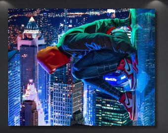 Miles Morales Spiderman Canvas Wall Art, Into the Spider-Verse Wall Decor, Art Wall Hanging, Gift for Kids,Spiderman Painting Ready to Hang