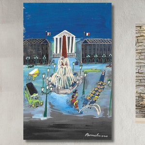 Madeline by the Fountain by Ludwig Bemelmans Quality Print Canvas Art , Ludwig Bemelmans Poster,Ludwig Bemelmans Painting ,Canvas Home Decor