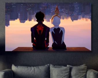 Spiderman & Gwen Stacey Zusammen Spider-Man Across The Spider-Verse Poster Leinwand,Spider-Man Across The Spider-Verse Poster,Kinderzimmer Dekor