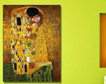 グスタフ・クリムト：接吻（1907-1908年）キャンバスギャラリーラップ