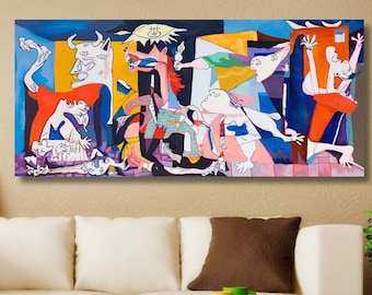 ピカソ「ゲルニカ」の絵画プリント：白黒キャンバスウォールアート