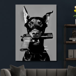 Hypebeast Modern Black White Doberman Gun Canvas Wall Art Poster Cane Wall Art Poster Cane Stampe Tela Dipinto Wall Art Immagine Doberman