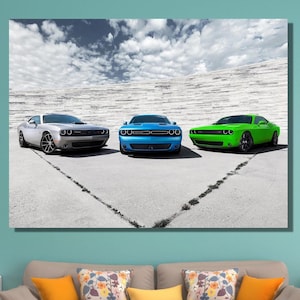 Dodge Challenger SRT Hellcat Ready to Hang Canvas Wall Art , Challenger Poster, Supercar Wall Art , Luxury Car Wall Art, Sport Car Wall Art