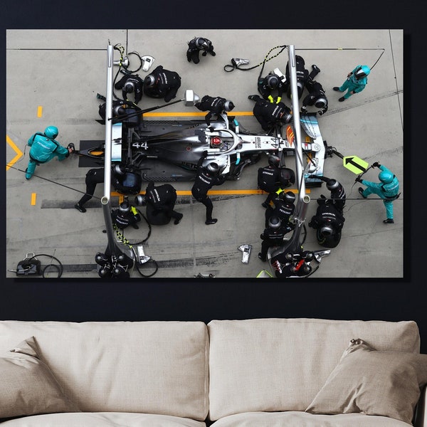 Lewis Hamilton Pit Stop Ready to Hang Canvas Wall Art Mercedes Car Race Win F1 Formula 1 Poster,Lewis Hamilton Picture Print,Canvas Wall Art